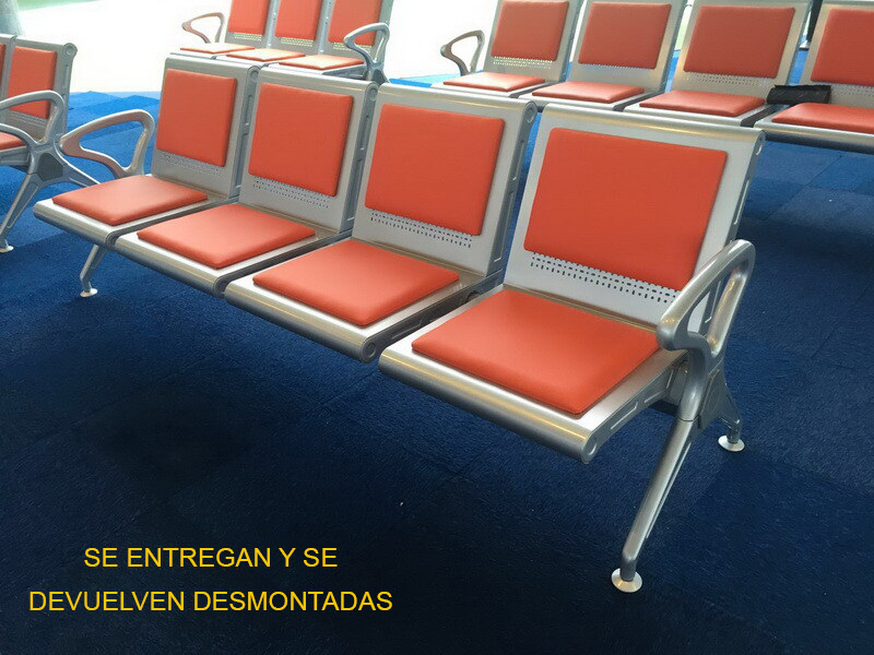 banco aeropuerto 27u de 4 6u de 3 56 cojines verdes -80 cojines naranjas (75-90eu.)